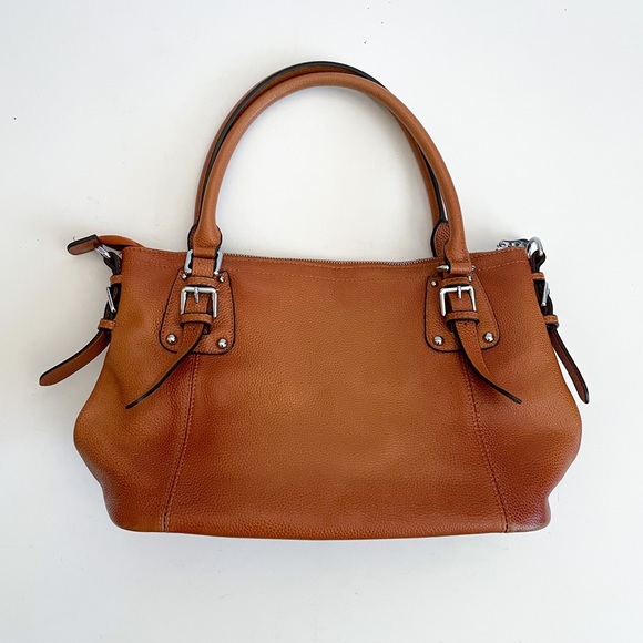 Vintage Heshe Tan Pebbled Leather Satchel Shoulder Bag - Picture 2 of 8